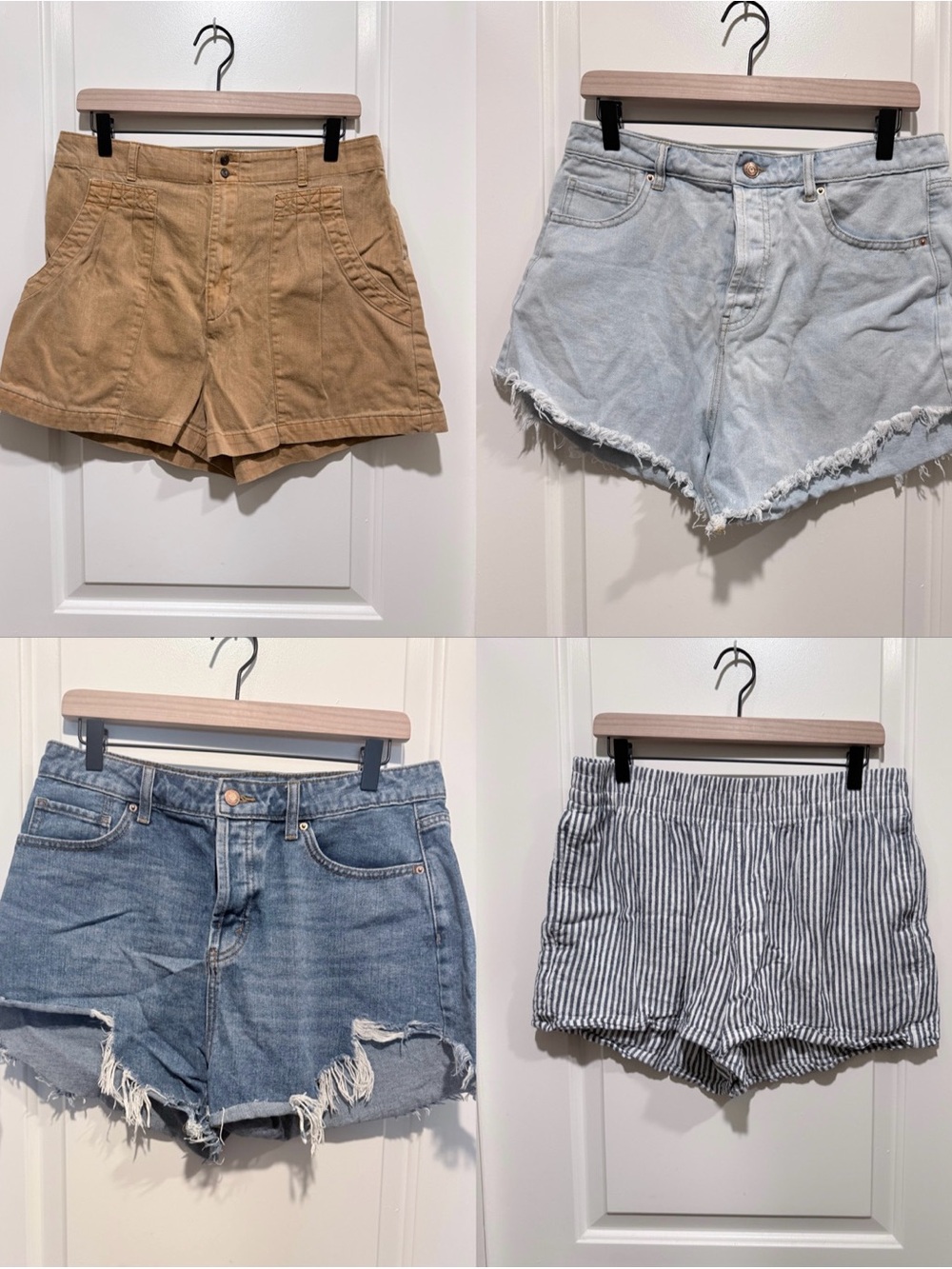 Women’s High-Rise Casual Shorts Pack - Tan, Light Blue, Denim & Striped